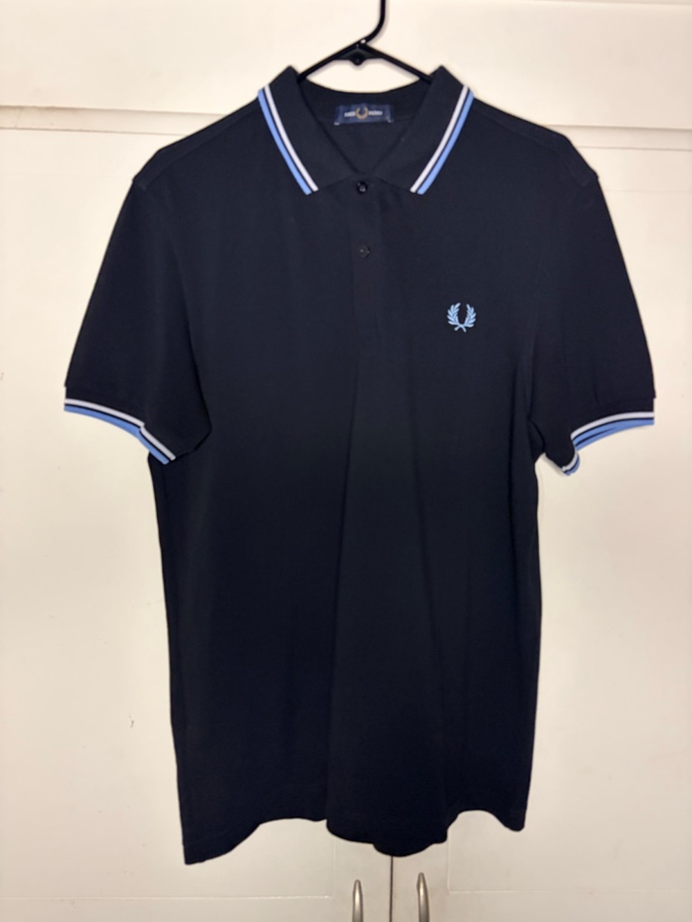 Fred Perry Black Polo with Light Blue Trim